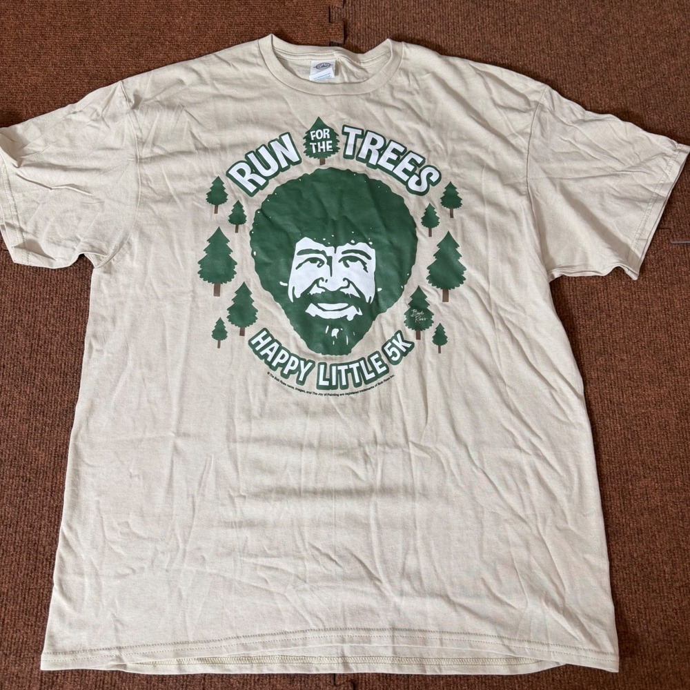 Bob Ross Run for the Trees Happy Little 5K T-Shirt Mens‎ XL Tan Delta Pro Weight